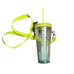 Starbucks Clear Tumbler with Vibrant Yellow Strap Carry Case
